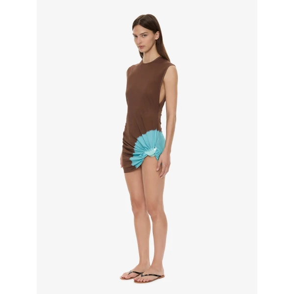 Christopher Esber Tie Dye Snap Clip Tank Dress in Husk Brown Mineral Turquoise, view 6
