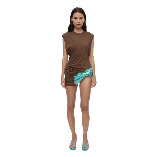 Christopher Esber Tie Dye Snap Clip Tank Dress in Husk Brown Mineral Turquoise