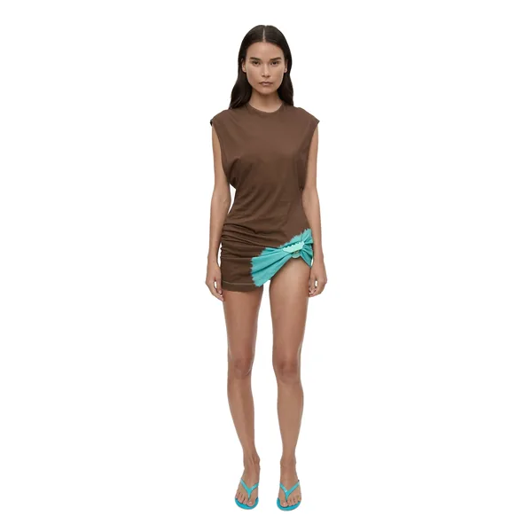 Christopher Esber Tie Dye Snap Clip Tank Dress in Husk Brown Mineral Turquoise
