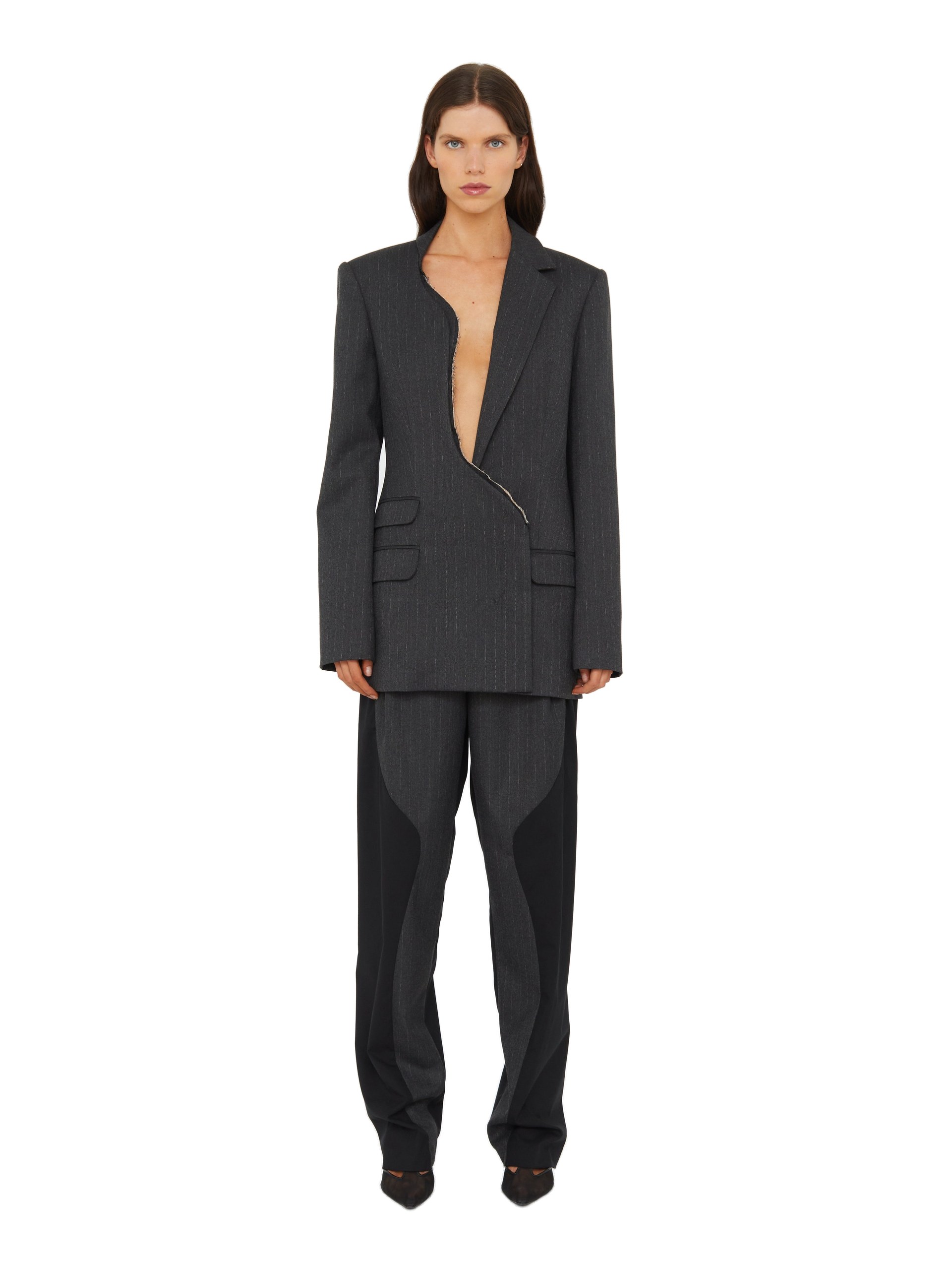 Christopher Esber Torrent Pinstripe Blazer in Charcoal Stripe