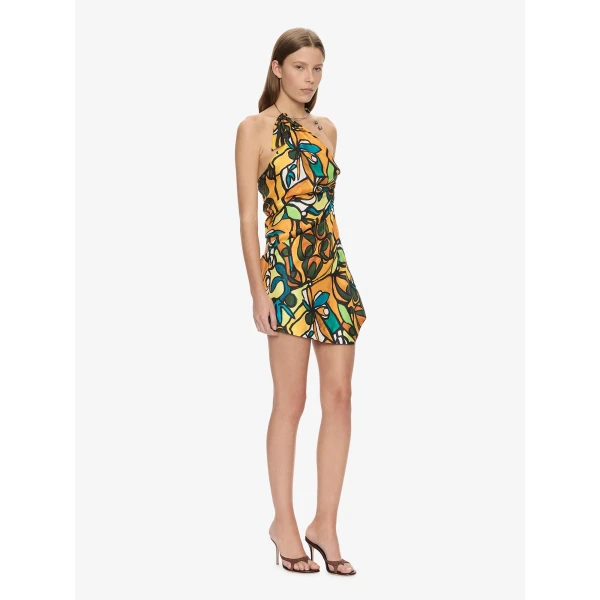 Christopher Esber Tropic Nouveau Scarf Mini Dress in Orange Tropic Nouveau Print, view 2
