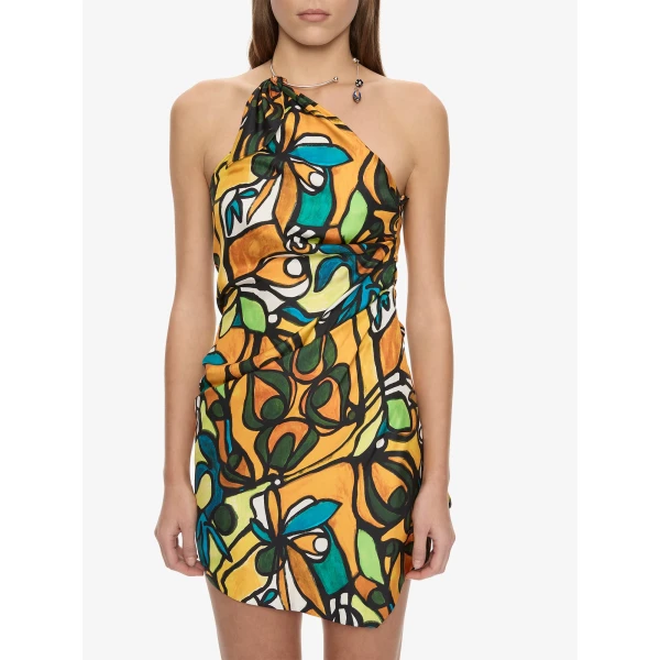 Christopher Esber Tropic Nouveau Scarf Mini Dress in Orange Tropic Nouveau Print, view 3