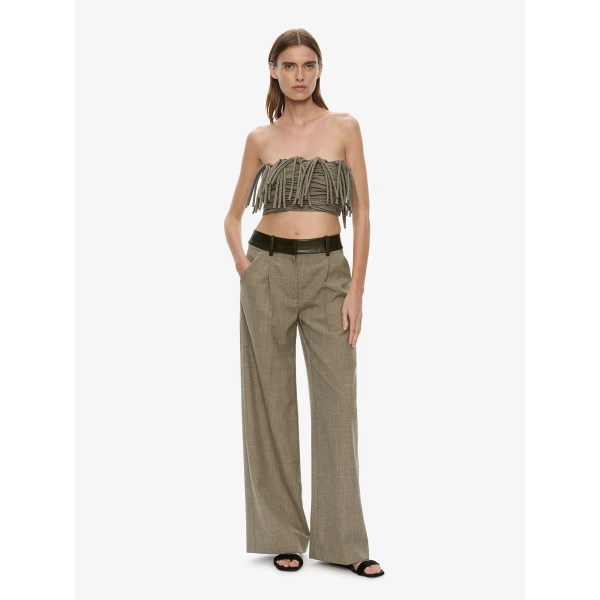 Christopher Esber Tropical Wool Leather Waisted Trouser in Tropical Sage Marle Kombu, view 2