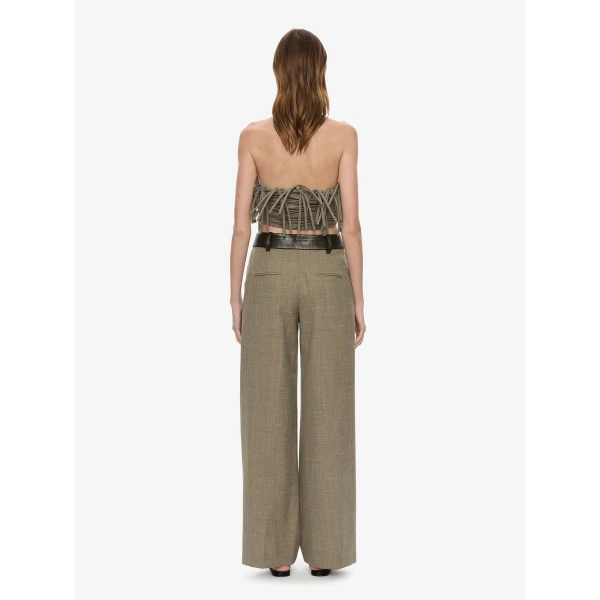 Christopher Esber Tropical Wool Leather Waisted Trouser in Tropical Sage Marle Kombu, view 3