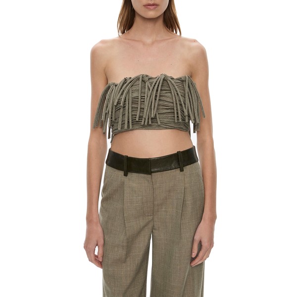 Christopher Esber Tropical Wool Leather Waisted Trouser in Tropical Sage Marle Kombu