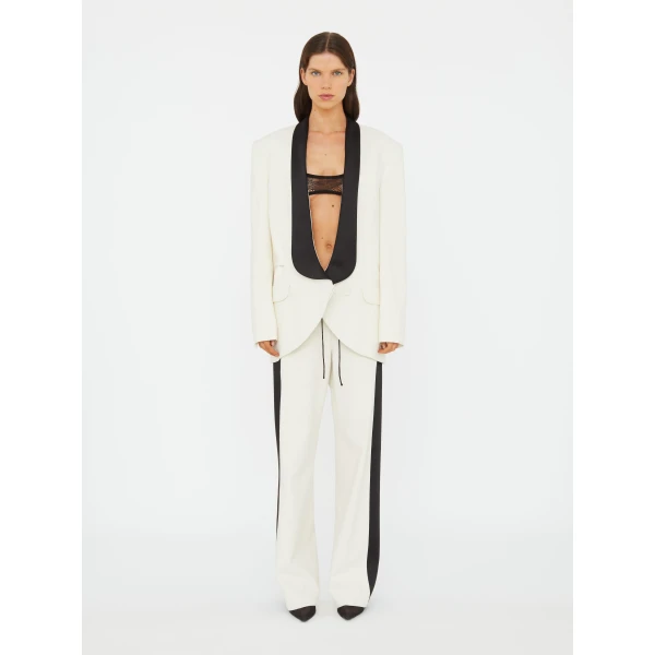 Christopher Esber Tuxedo Contrast Silk Trouser in White Black, view 2