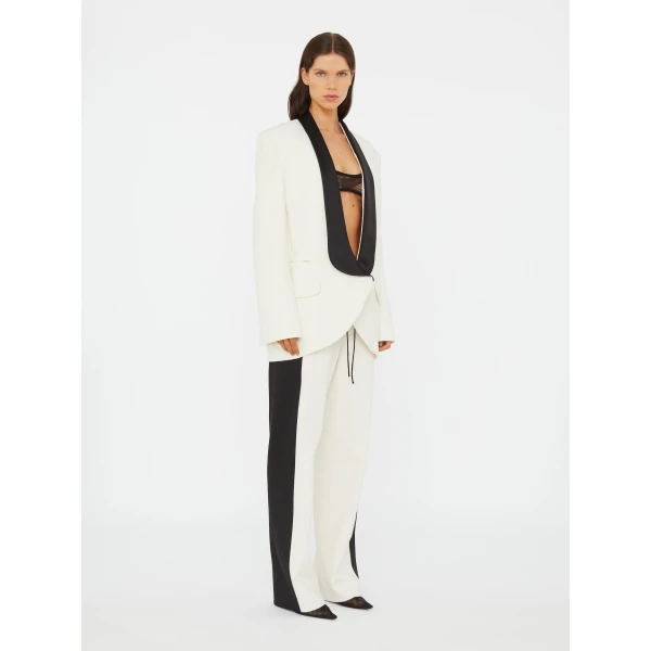 Christopher Esber Tuxedo Contrast Silk Trouser in White Black, view 4