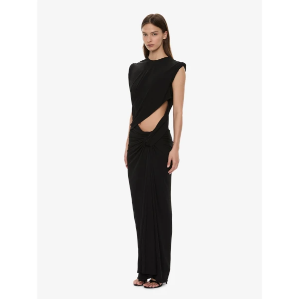 Christopher Esber Twisted Lever Rolled Up Tee Dress in Black, view 3