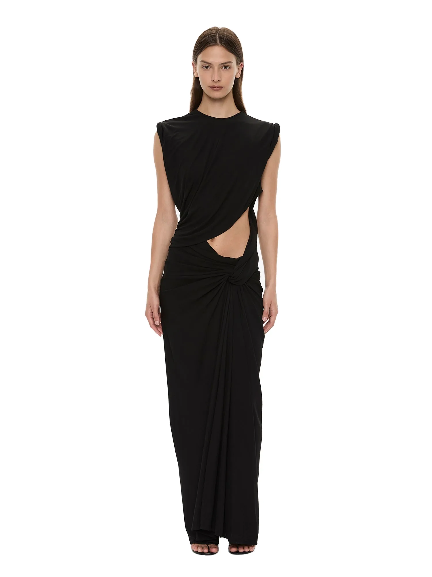 Christopher Esber Twisted Lever Rolled Up Tee Dress in Black
