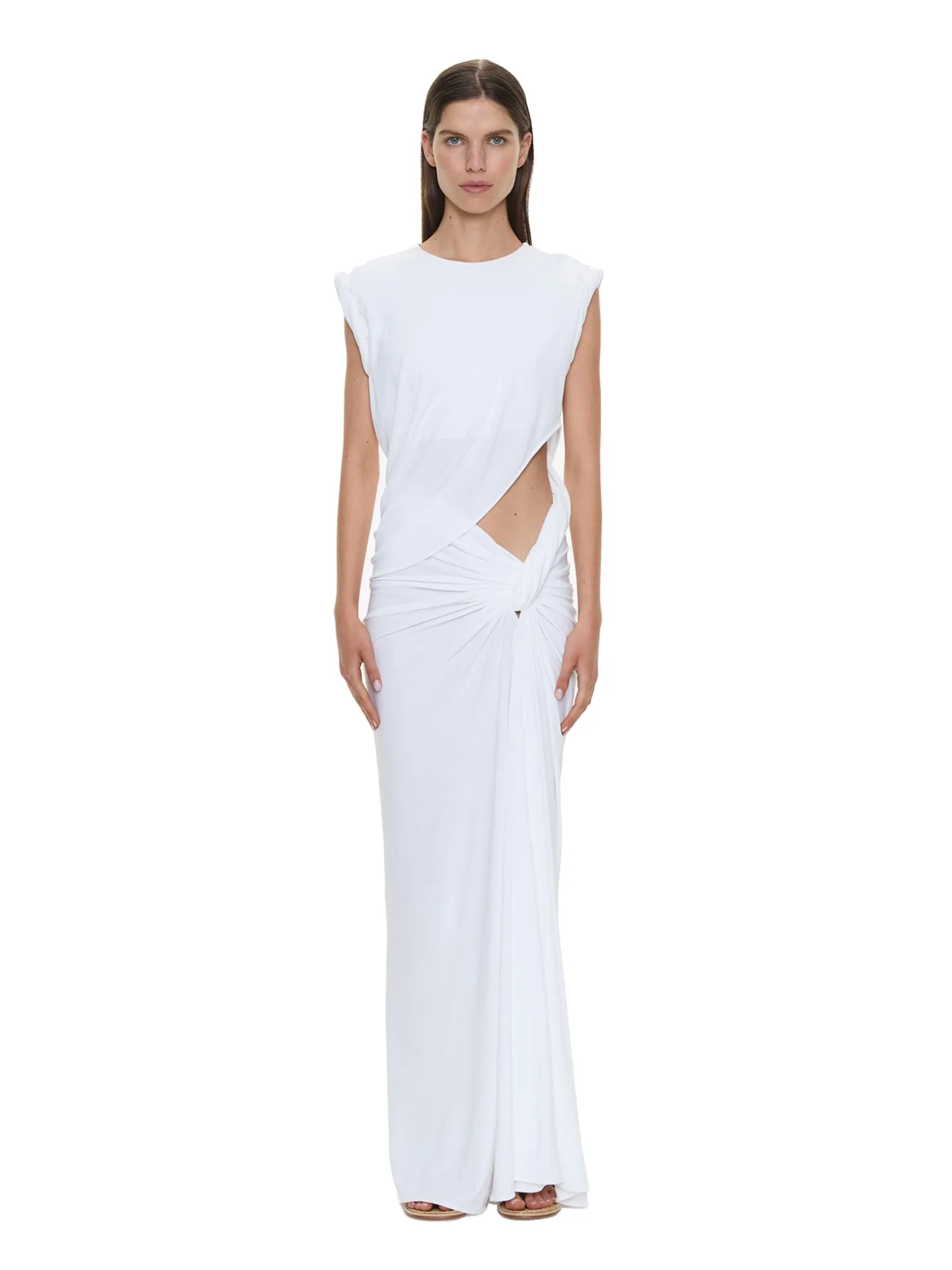 Christopher Esber Twisted Lever Rolled Up Tee Dress in White