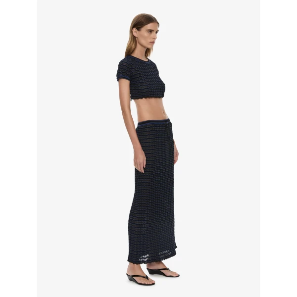 Christopher Esber Verano Stripe Skirt in Black Ultra Blue, view 3