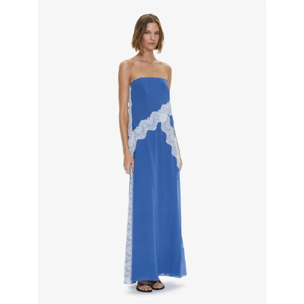 Christopher Esber Verve Lace Strapless Dress in Azurite White, view 3