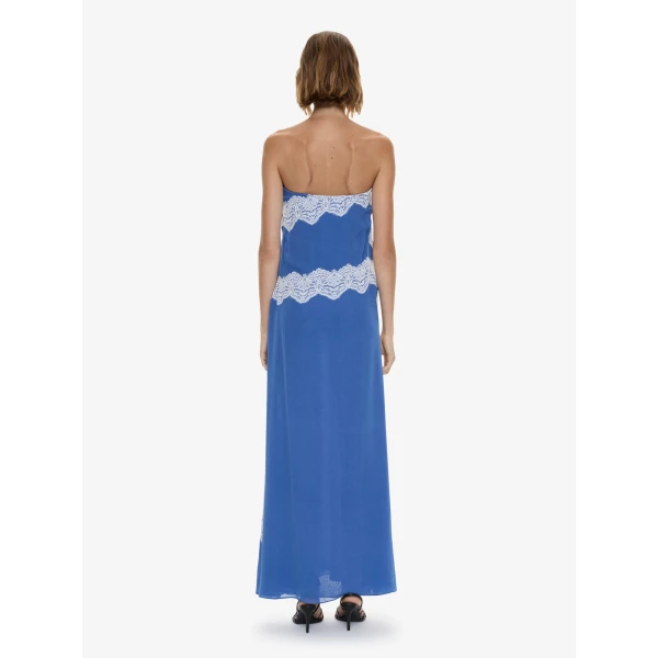 Christopher Esber Verve Lace Strapless Dress in Azurite White, view 4