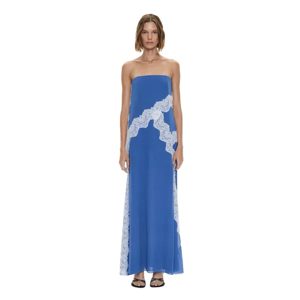 Christopher Esber Verve Lace Strapless Dress in Azurite White