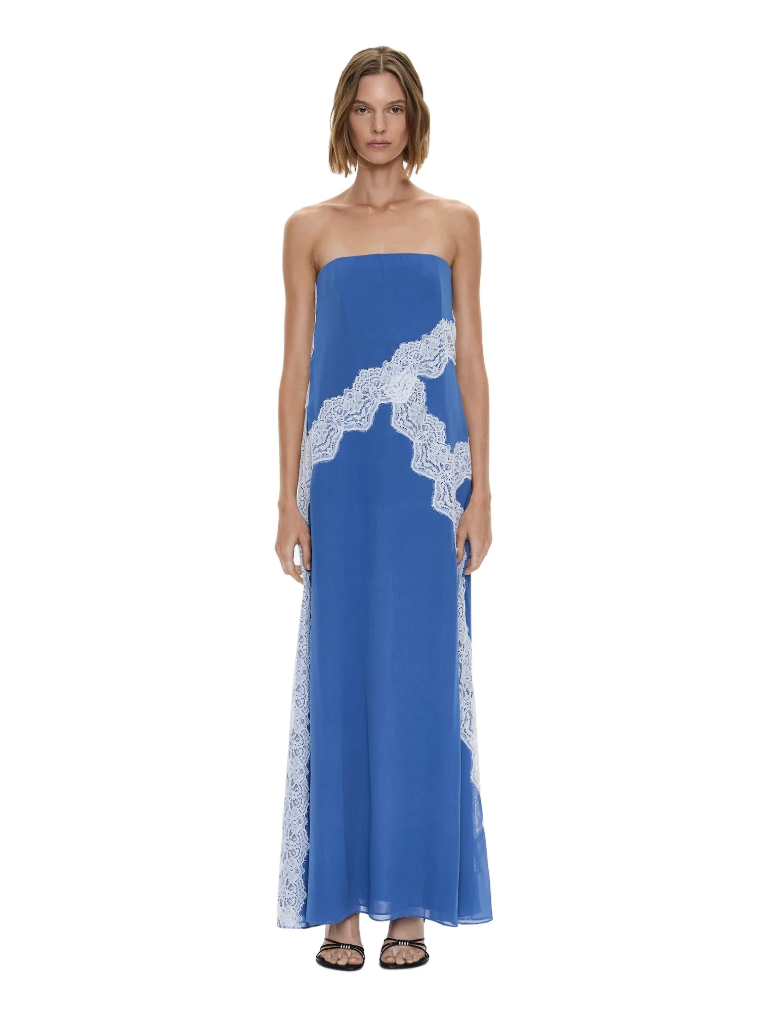 Christopher Esber Verve Lace Strapless Dress in Azurite White