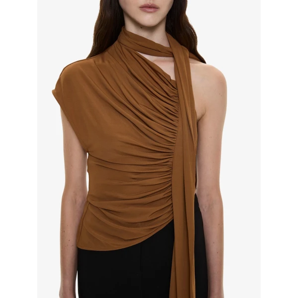 Christopher Esber Vienna Jersey Scarf Top in Cognac, view 2