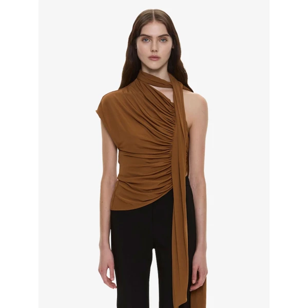 Christopher Esber Vienna Jersey Scarf Top in Cognac, view 5