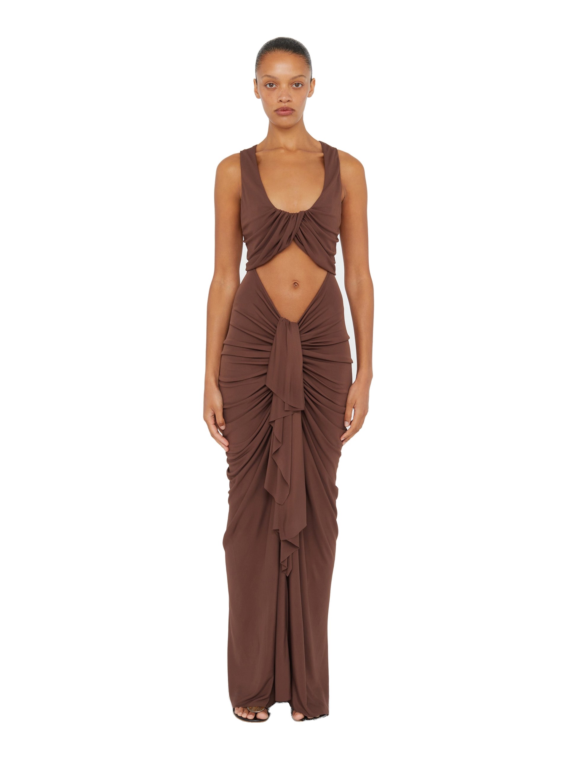 Christopher Esber Vivenda Drape Front Dress in Cacao