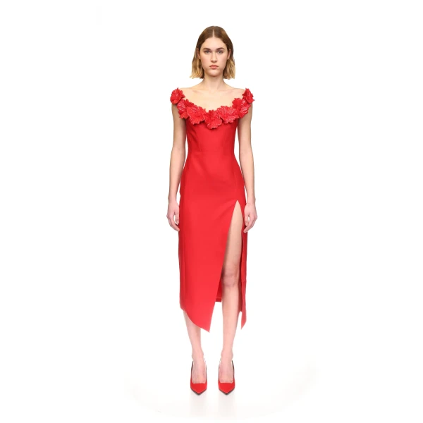 David Koma 3D Flower Midi Dress With Open Leg, view 2