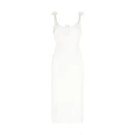David Koma 3D Lace Flower Satin Midi Dress In White