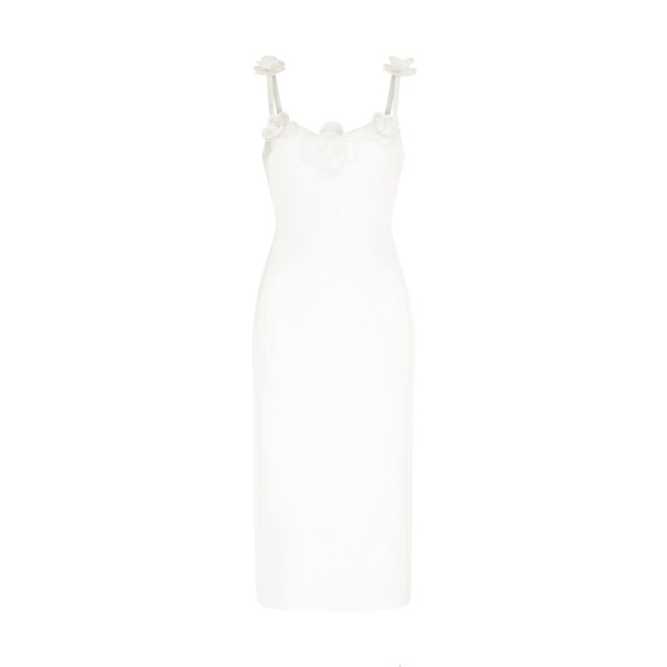 David Koma 3D Lace Flower Satin Midi Dress In White