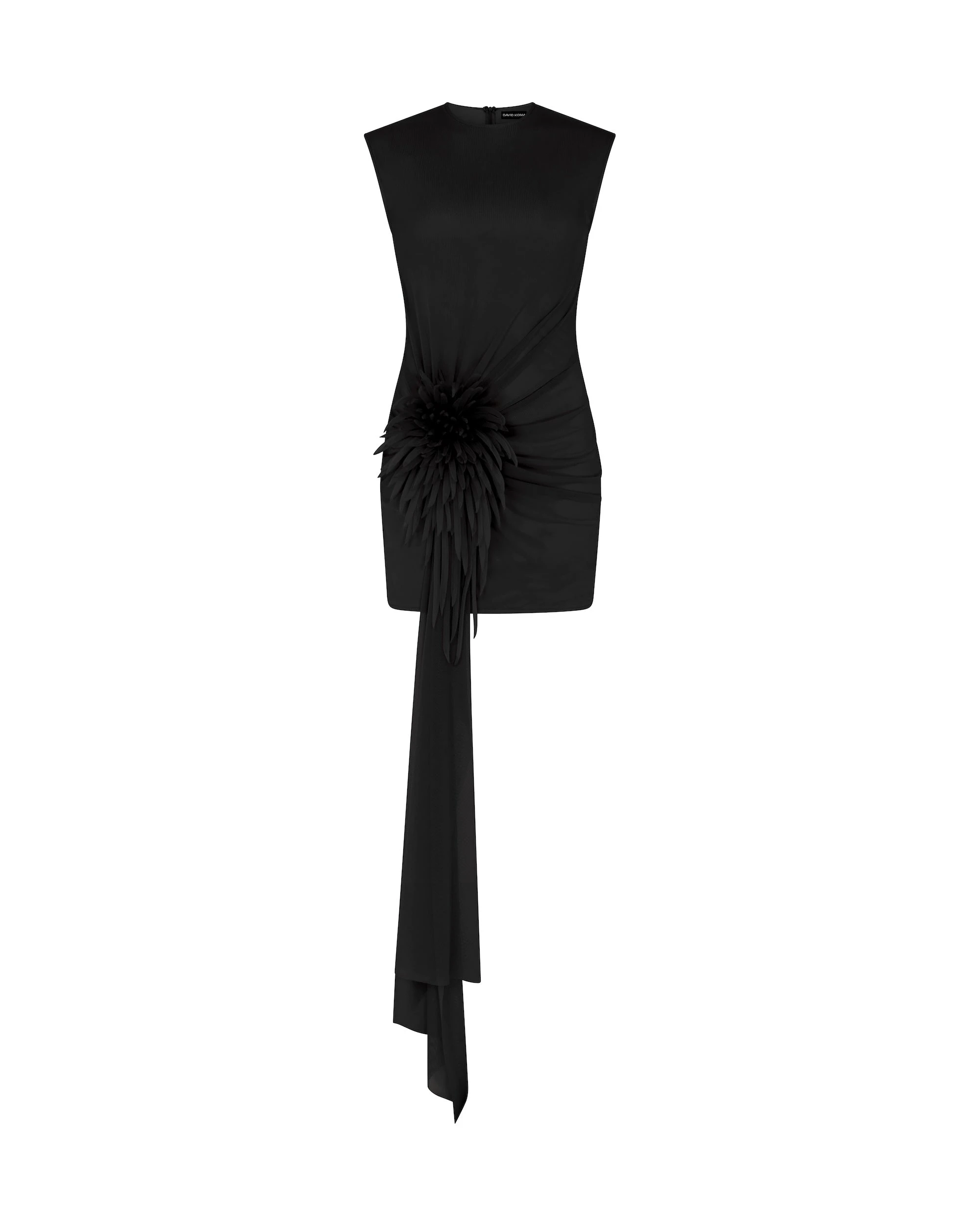 David Koma Cactus Dahlia And Drape Mini Dress In Black David Koma Cactus Dahlia And Drape Mini Dress In Black