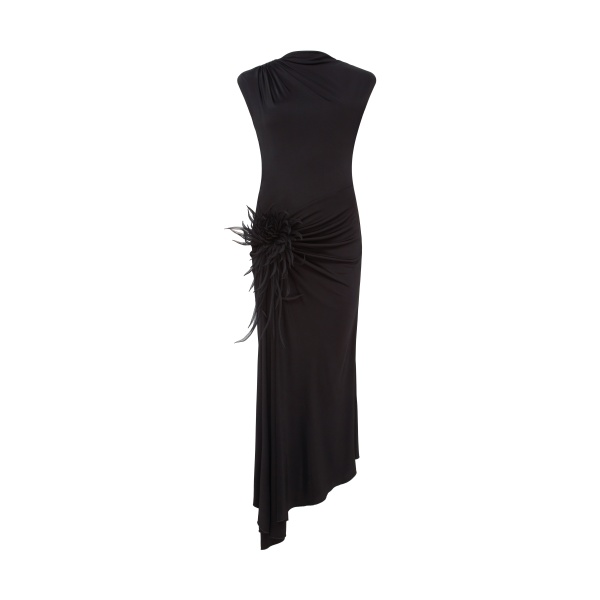 David Koma Cactus Dahlia Detail Draped Midi Dress In Black