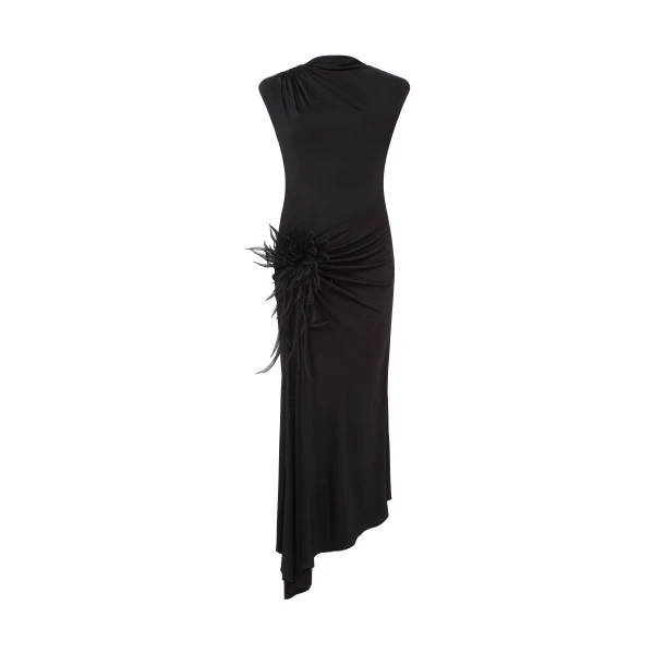 David Koma Cactus Dahlia Detail Draped Midi Dress In Black