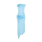 David Koma Cactus Dahlia Detail Draped Midi Dress In Blue