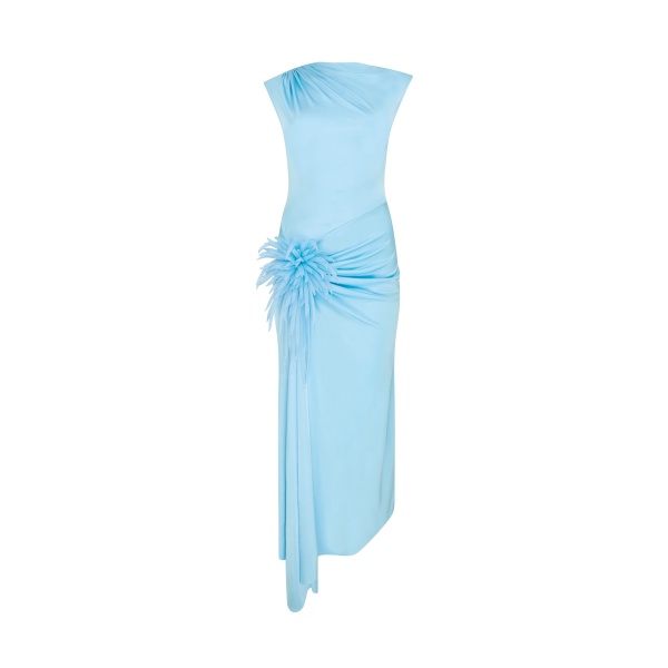 David Koma Cactus Dahlia Detail Draped Midi Dress In Blue