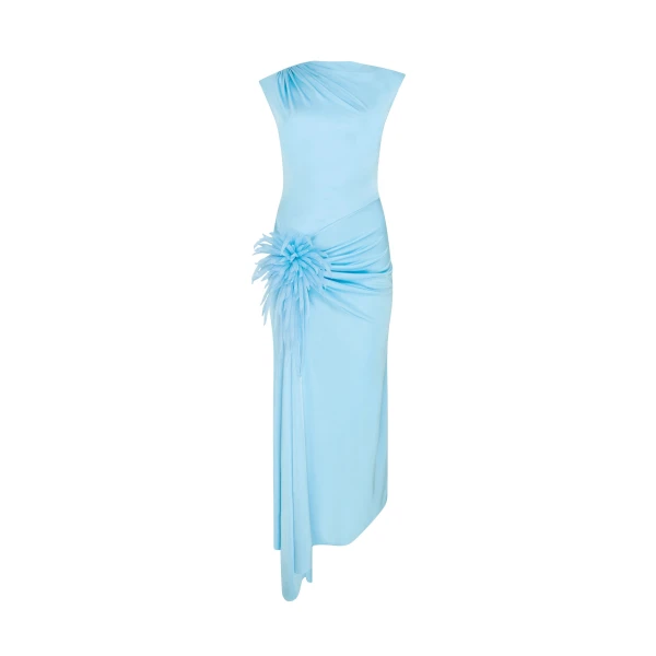 David Koma Cactus Dahlia Detail Draped Midi Dress In Blue