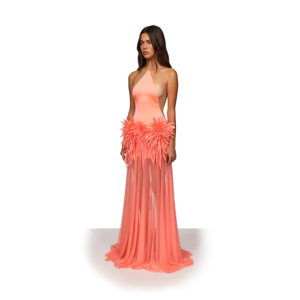 David Koma Cactus Dahlia Detail Gown, view 3