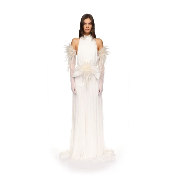 David Koma Cactus Dahlia Detail Halter Gown, view 2