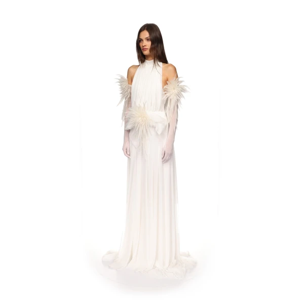 David Koma Cactus Dahlia Detail Halter Gown, view 3