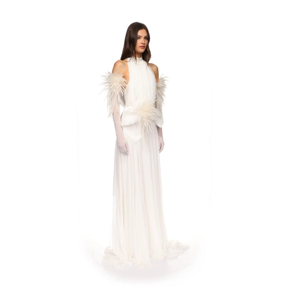 David Koma Cactus Dahlia Detail Halter Gown, view 4