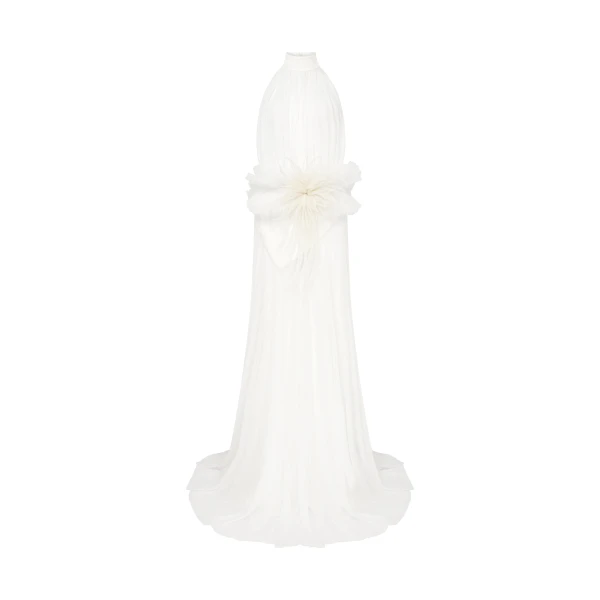 David Koma Cactus Dahlia Detail Halter Gown