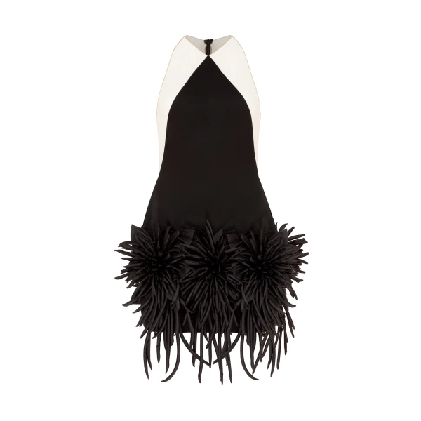 David Koma Cactus Dahlia Detail Halter Mini Dress