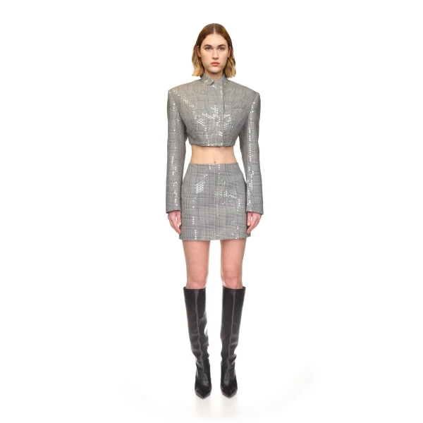David Koma Checked Sequined Mini Skirt, view 2