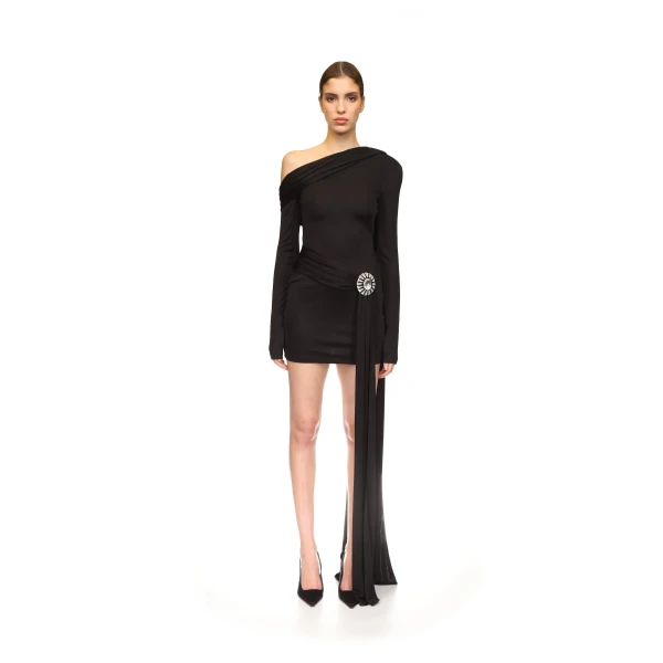 David Koma Crystal Brooch And One Shoulder Mini Dress, view 2