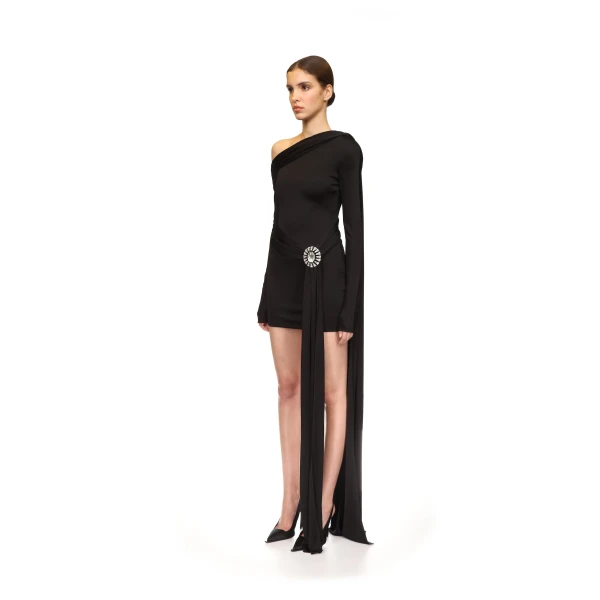 David Koma Crystal Brooch And One Shoulder Mini Dress, view 3