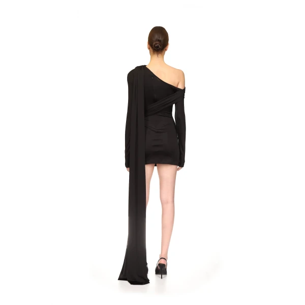David Koma Crystal Brooch And One Shoulder Mini Dress, view 5