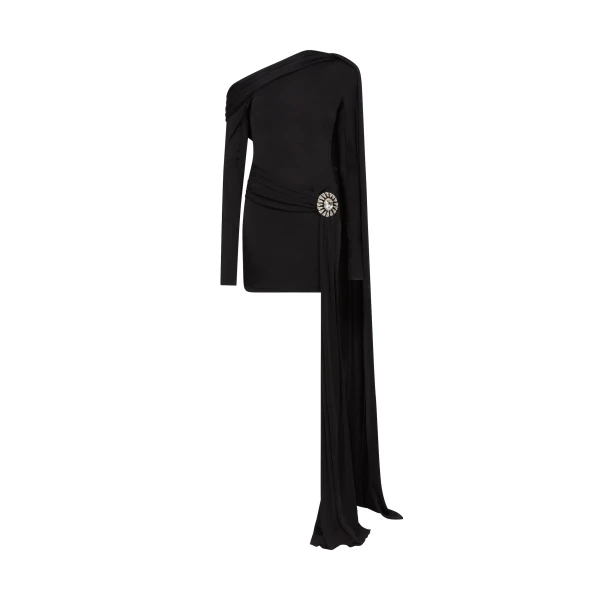 David Koma Crystal Brooch And One Shoulder Mini Dress