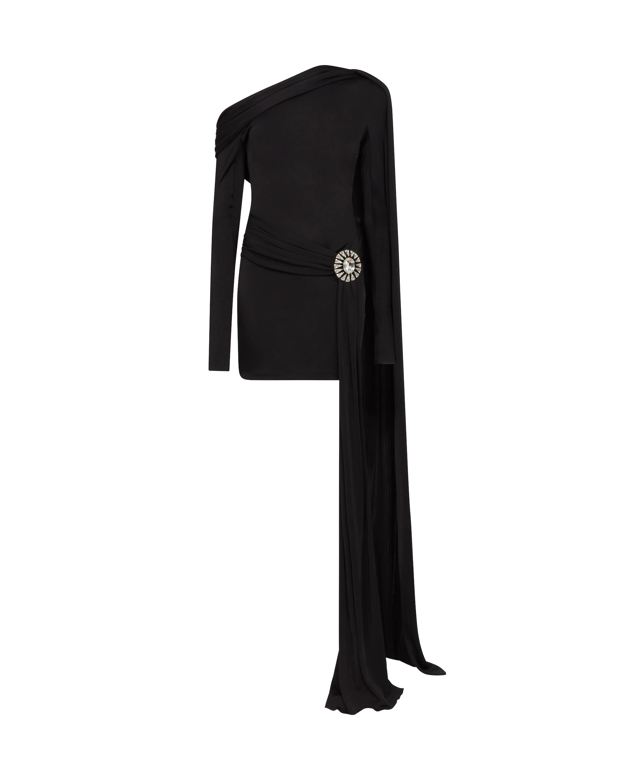 David Koma Crystal Brooch And One Shoulder Mini Dress David Koma Crystal Brooch And One Shoulder Mini Dress