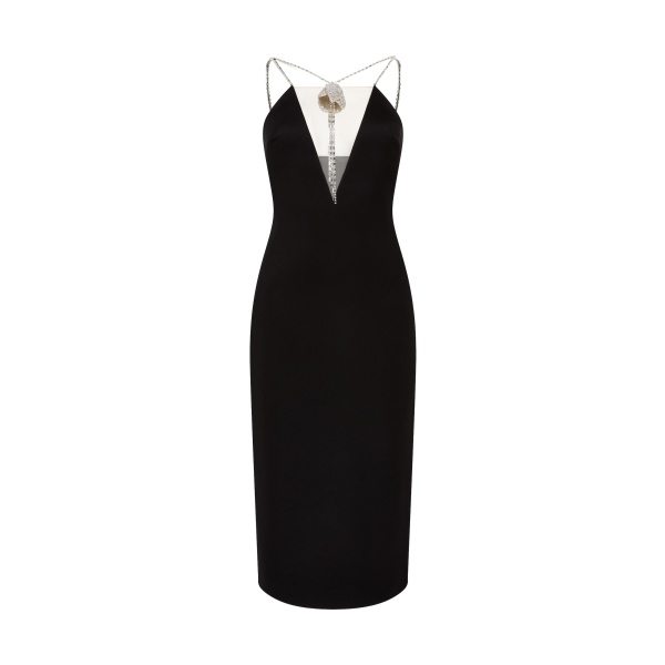 David Koma Crystal Flower Necklace Midi Dress