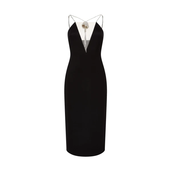 David Koma Crystal Flower Necklace Midi Dress