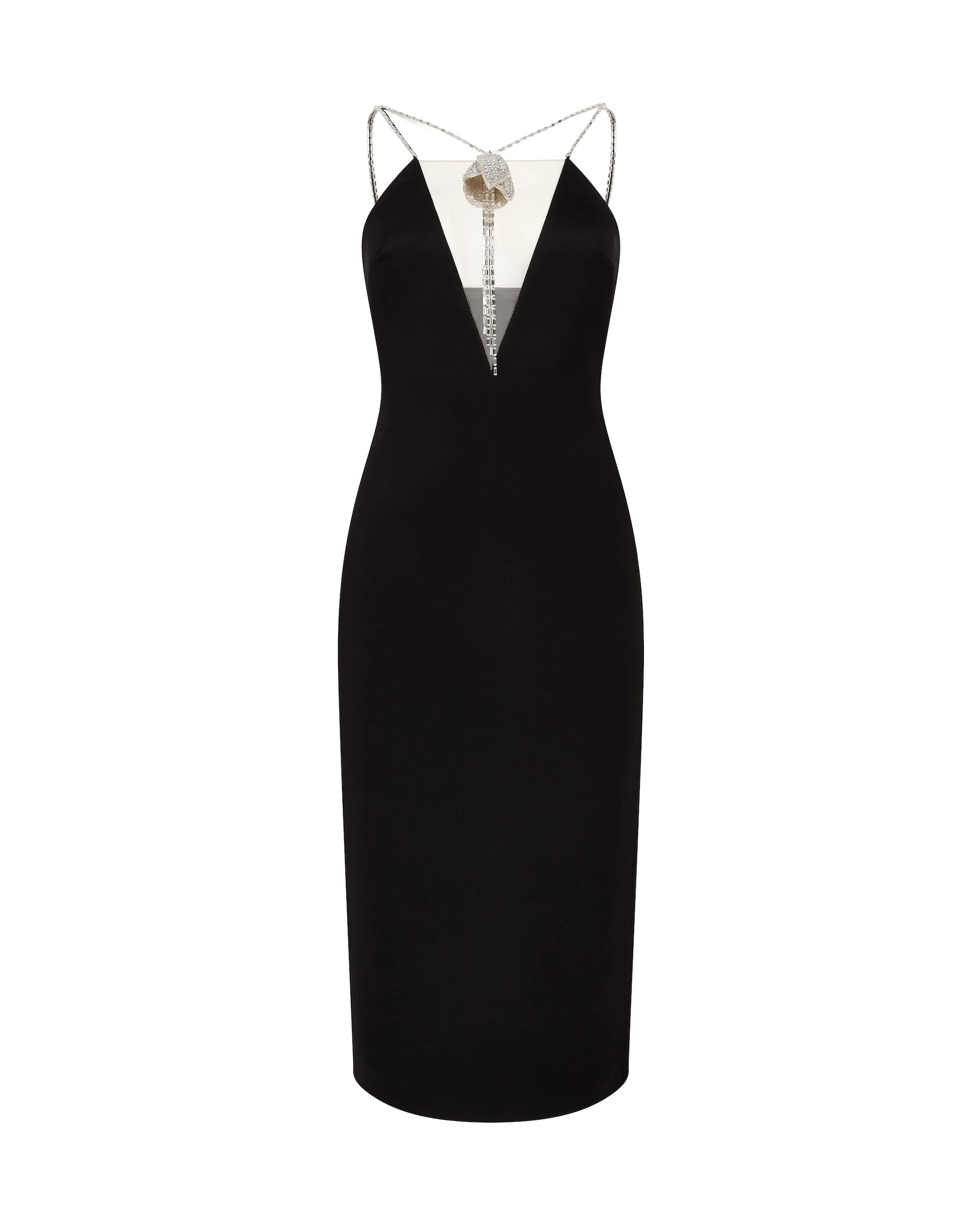 David Koma Crystal Flower Necklace Midi Dress David Koma Crystal Flower Necklace Midi Dress