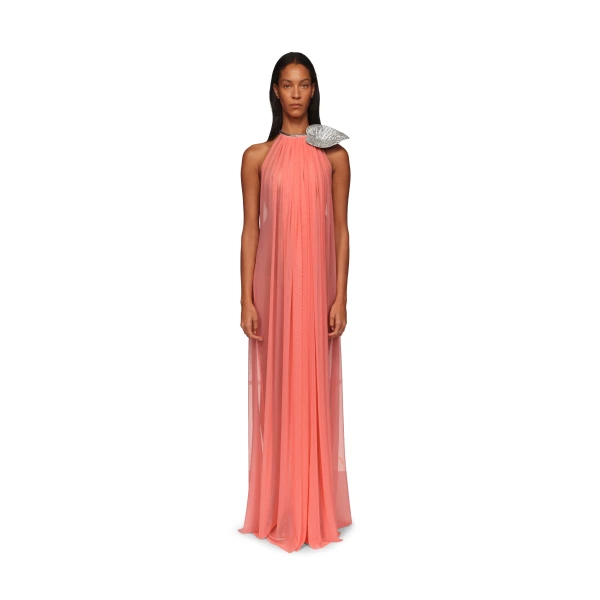 David Koma Crystal Leaf And Gathered Halter Gown, view 2