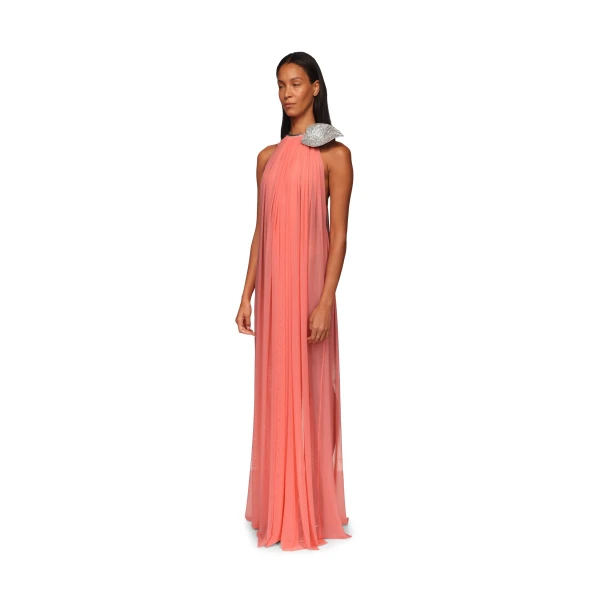 David Koma Crystal Leaf And Gathered Halter Gown, view 3