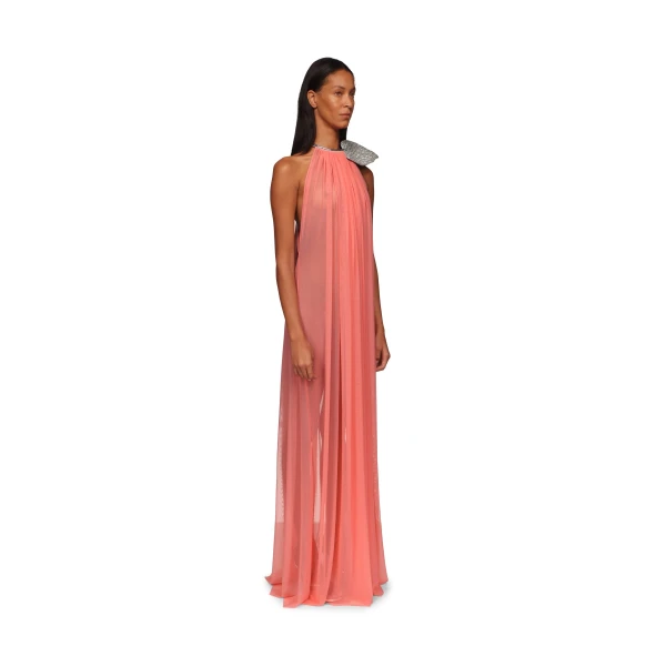 David Koma Crystal Leaf And Gathered Halter Gown, view 4