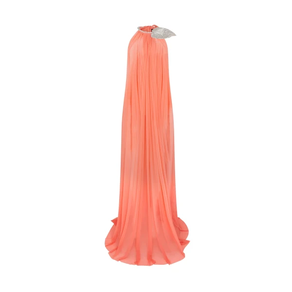 David Koma Crystal Leaf And Gathered Halter Gown